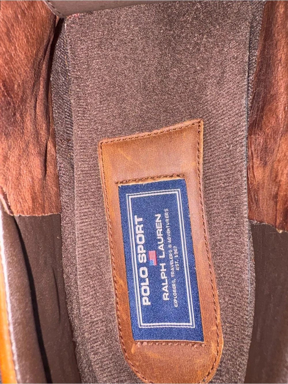 Polo Sport Men's Brown Leather Boat Shoes with Buckle Strap. Size 10.5